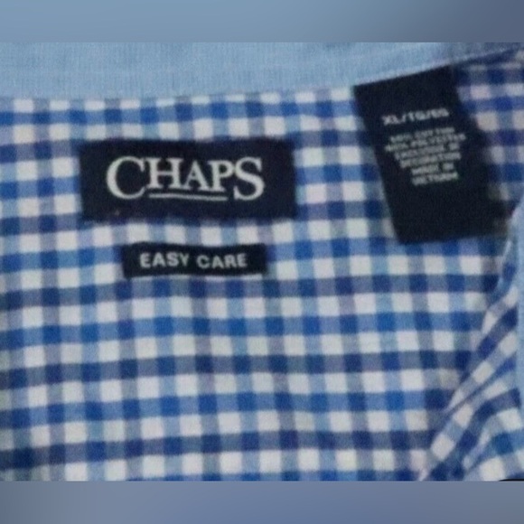 CHAPS Shirt Men's Short Sleeve Casual Checkered Button Down Blue White XL - Picture 8 of 8